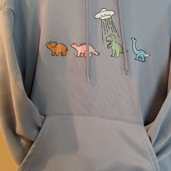 NWOT Kids Unisex, Pullover Hoodie, Kangaroo pocket, Dinosaur design, draw string - Picture 2 of 4